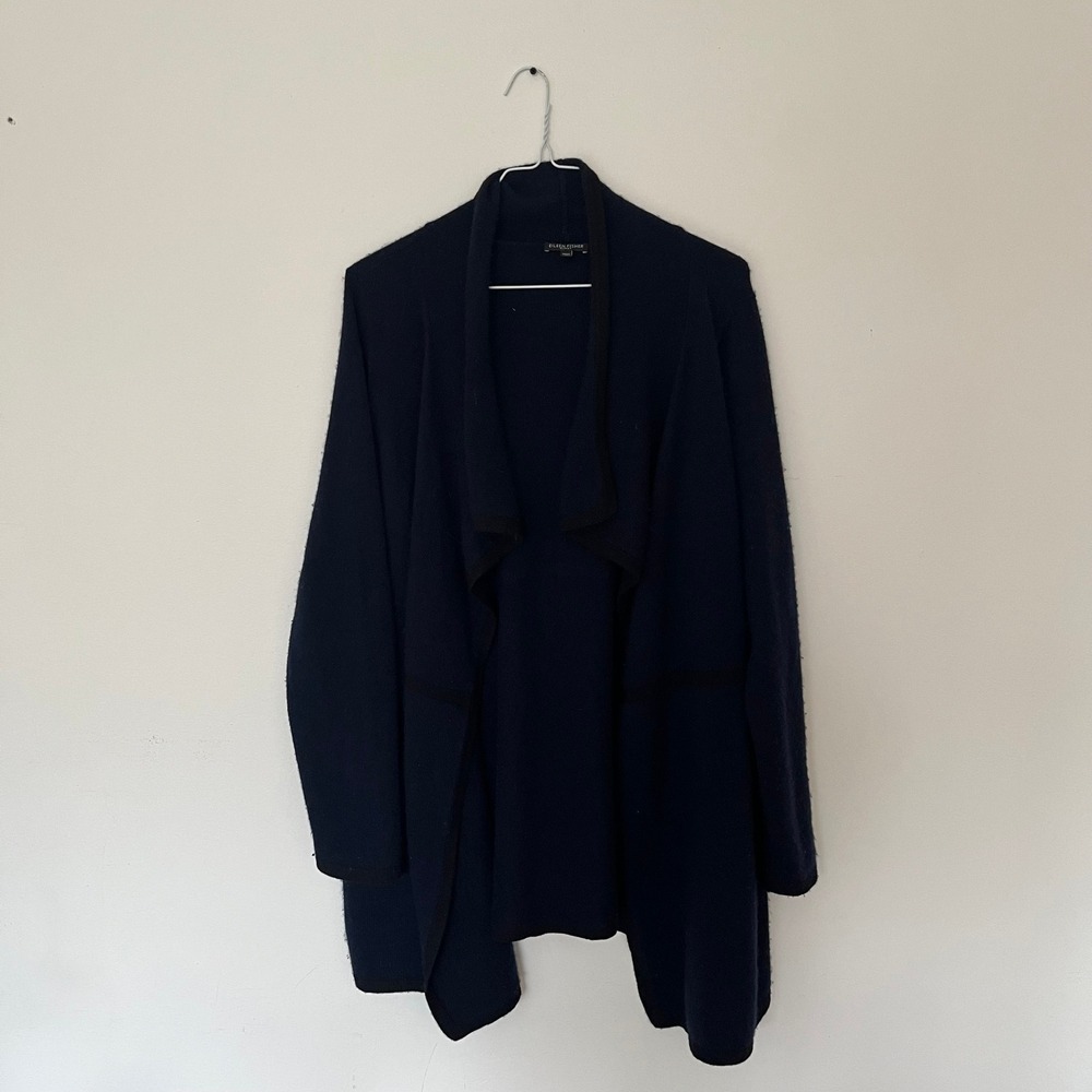Eileen Fisher Woman 2X Navy Blue 100% Cashmere Open Front Shawl Cardigan Sweater